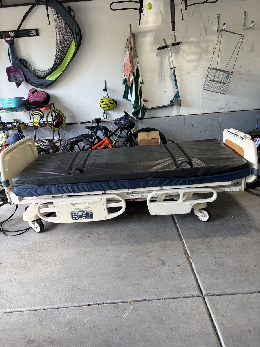 Stryker Electric Hospital Medical Bed with Mattress and Side Rails