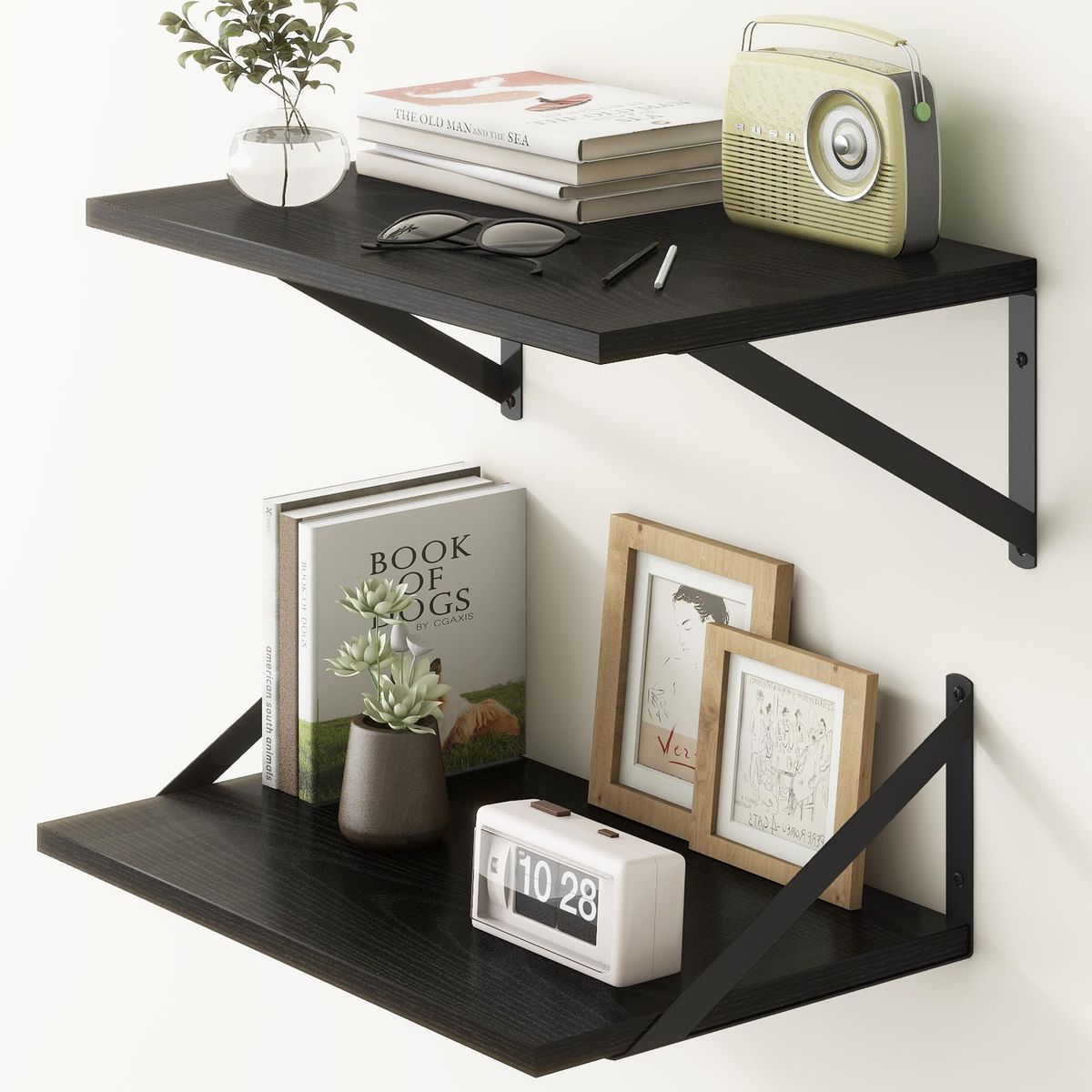 New Black Floating Shelves 18 Inch Long, Rustic Floating Shelf with Brackets, 12 Inch Deep