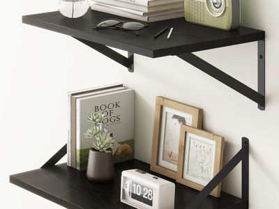 New Black Floating Shelves 18 Inch Long, Rustic Floating Shelf with Brackets, 12 Inch Deep