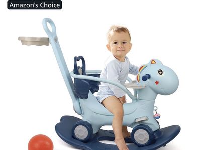 Ancaixin 4-in-1 Rocking Horse and Ride-On Toy for Toddlers, Blue