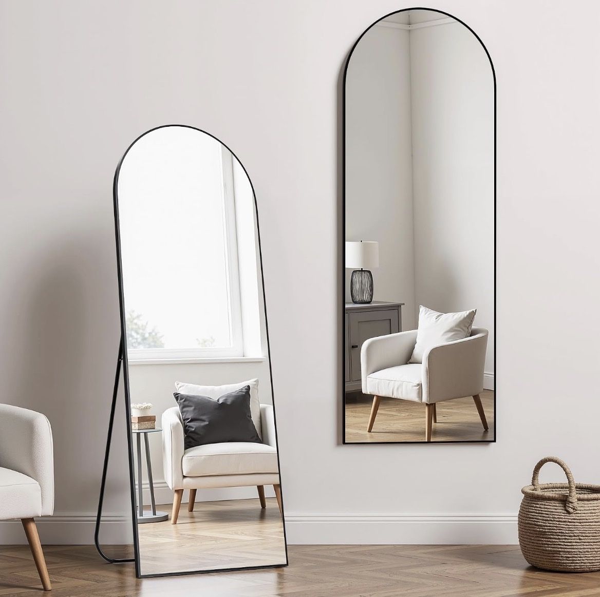 Set of 2, Brand newModern Arched Full Length Floor Mirror with Black Metal Frame 59" x 16"