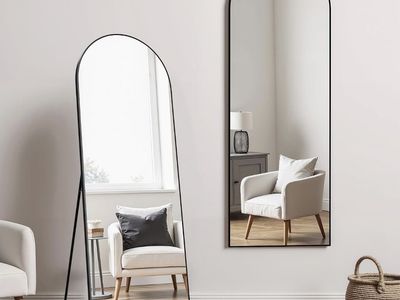 Set of 2, Brand newModern Arched Full Length Floor Mirror with Black Metal Frame 59" x 16"