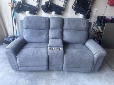 Gray Reclining Sofa and Loveseat Set with Cupholders - Excellent Condition