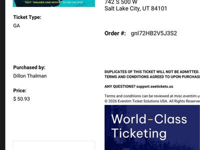 Walker & Royce Concert Ticket - Granary Live Salt Lake City - June 19, 2026 - GA Pass