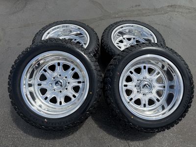 New Polished Forged Fuel 8x170 -44 35x12.50r22 Terramax RT Ford F250 F350 Superduty Powerstroke 8 lug Wheels and tires 3 peak