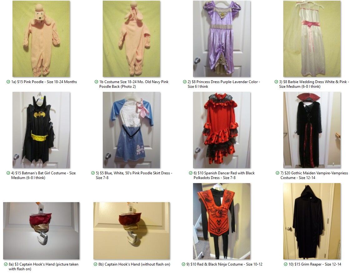 Kids Halloween Costumes Poodle~Princess~Bride~Bat Girl~Spanish Dancer~Vampire~Ninja~Grim Reaper Sz 18-24 Mo~6-8~7-8~10-12~12-14