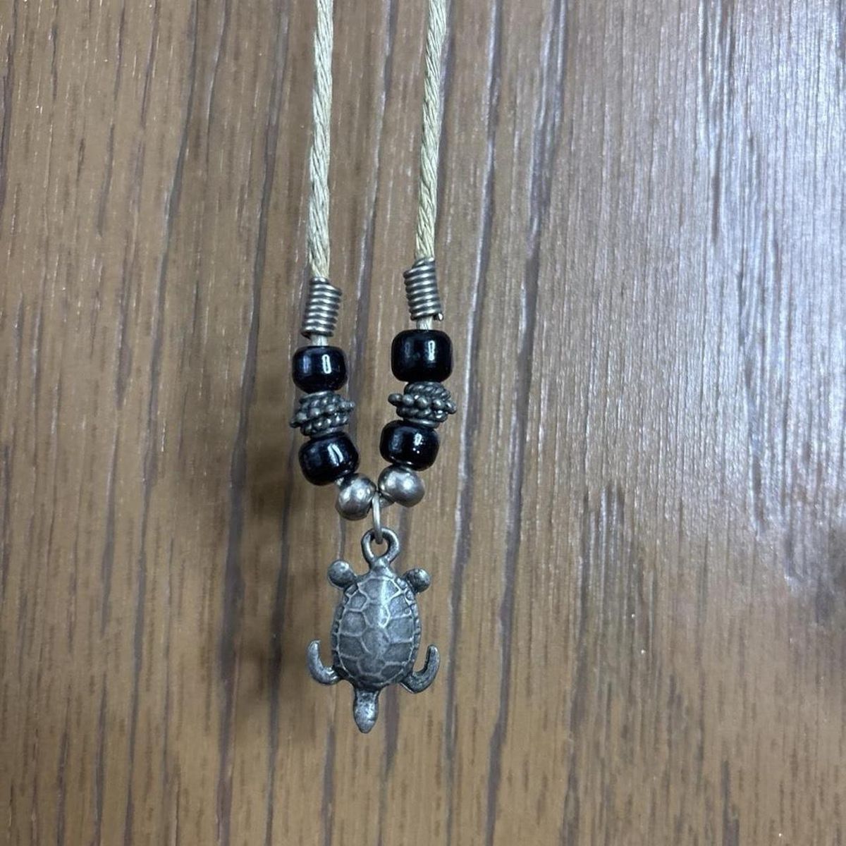 Turtle Pendant Necklace - Beaded Cord