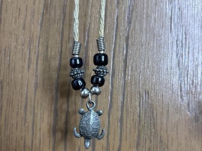 Turtle Pendant Necklace - Beaded Cord