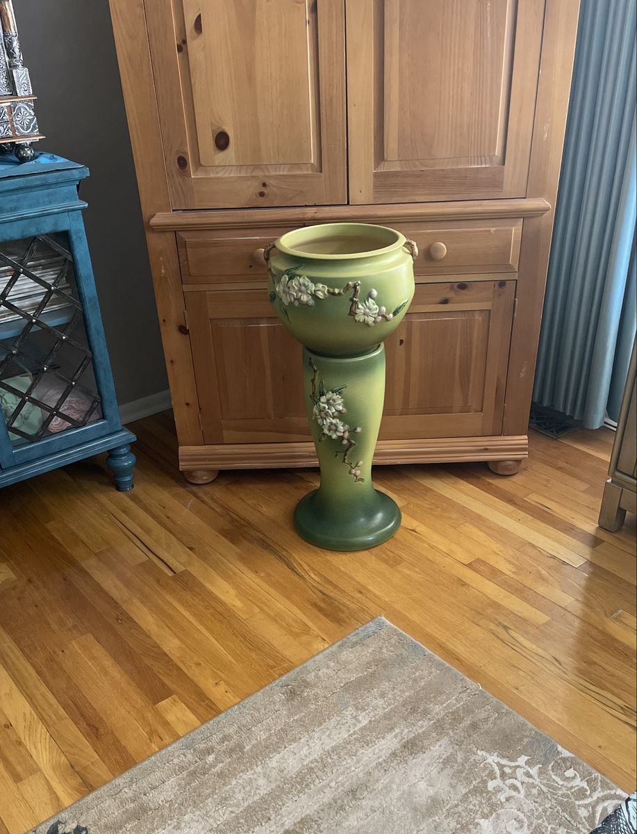Roseville Apple Blossom green 1949 Vintage Art Pottery Jardiniere and Pedestal 303-10