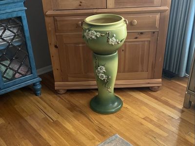 Roseville Apple Blossom green 1949 Vintage Art Pottery Jardiniere and Pedestal 303-10
