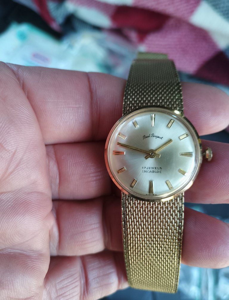 Paul Peugeot 17 Jewels Incabloc Gold Tone Mesh Band Analog Watch Swiss Made