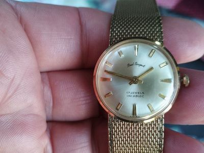 Paul Peugeot 17 Jewels Incabloc Gold Tone Mesh Band Analog Watch Swiss Made