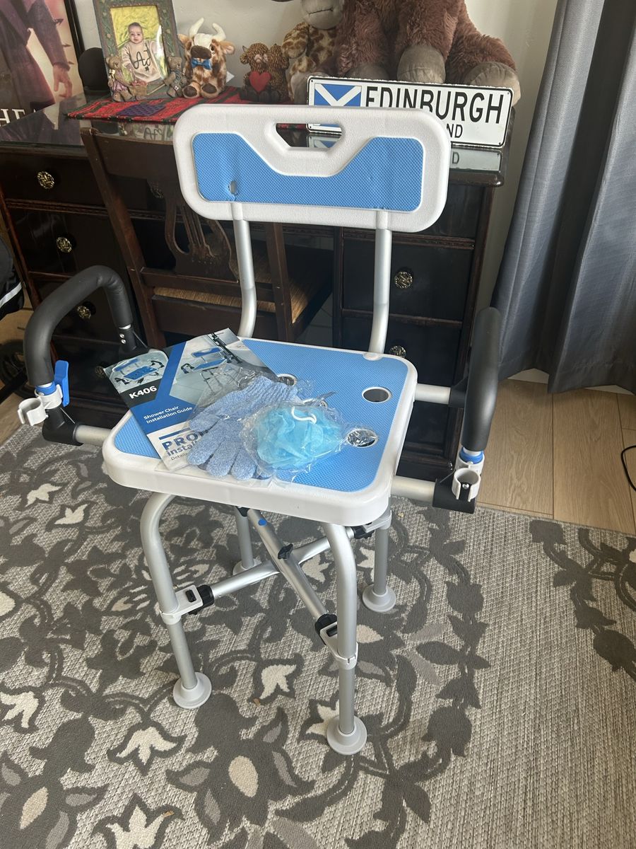New Pro Install K406 Adjustable Shower Chair with Armrests and Backrest - Medical Bath Seat