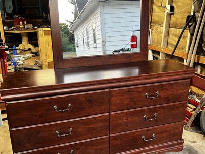 Wooden 6-Drawer Dresser with Attached Mirror