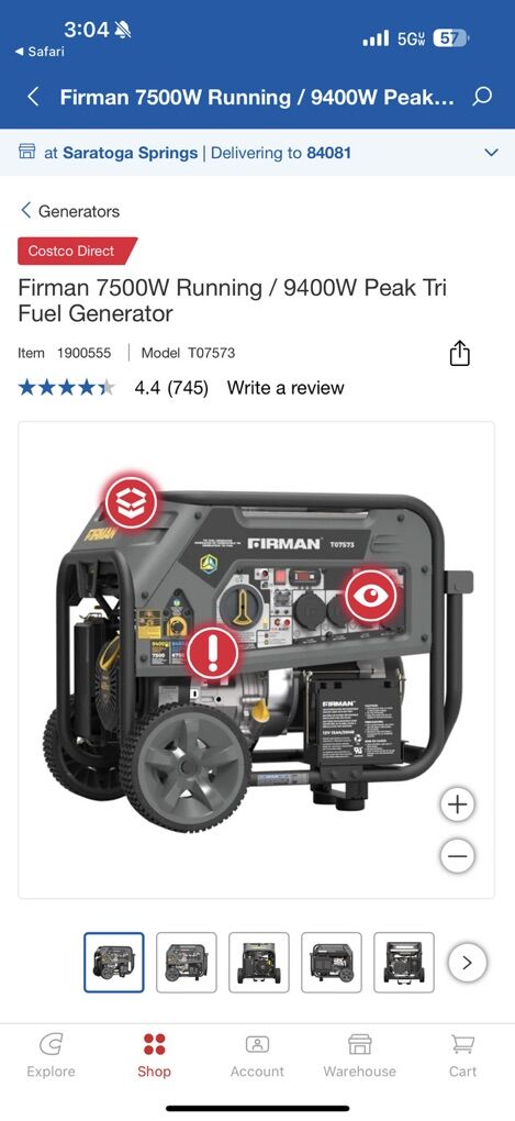 Firman 7500W Running / 9400W Tri Fuel Generator
