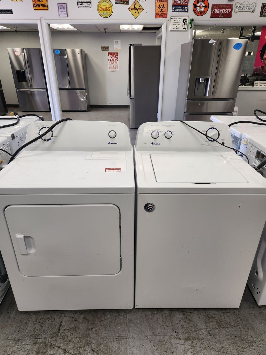 Amana White Washer and Dryer Set Top Load
