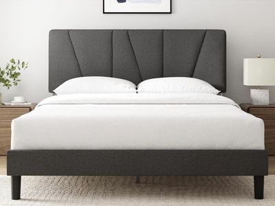 New Zinus Queen Maya Upholstered Bed Frame with Headboard Dark Grey