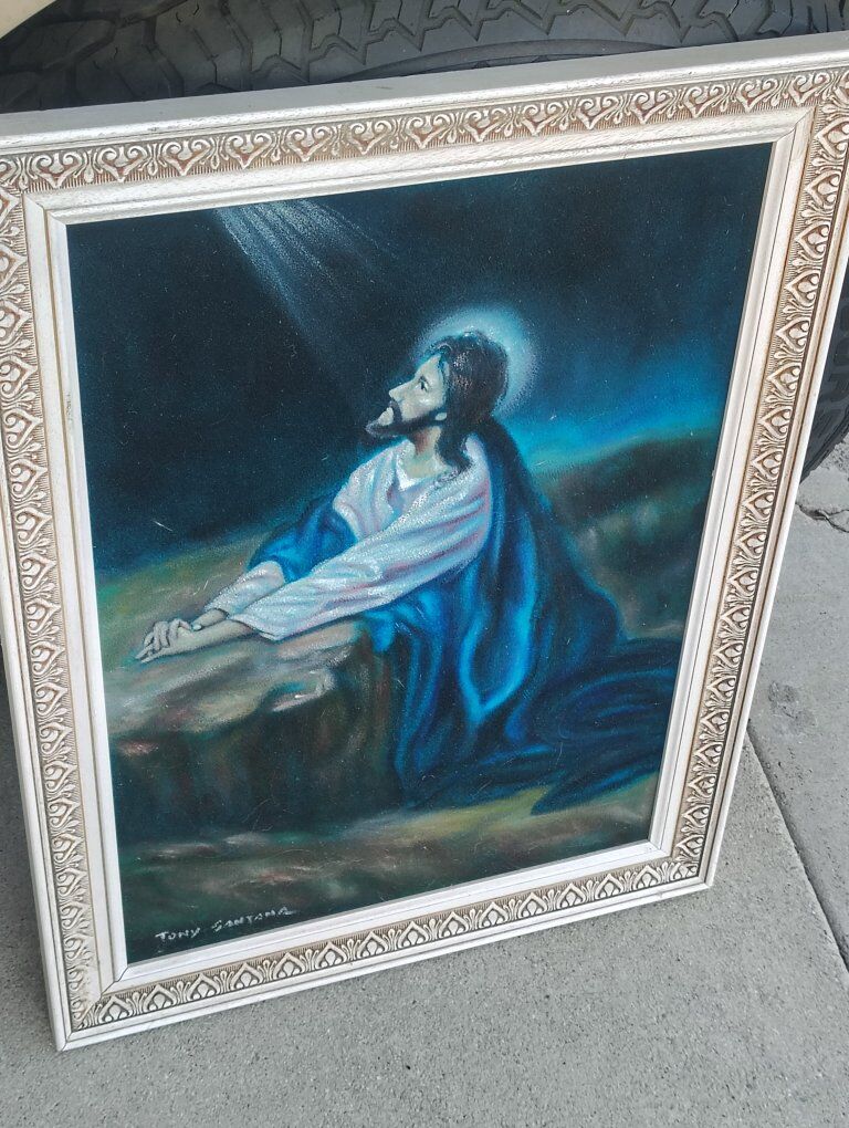 old original velvet painting on wood board 1960s