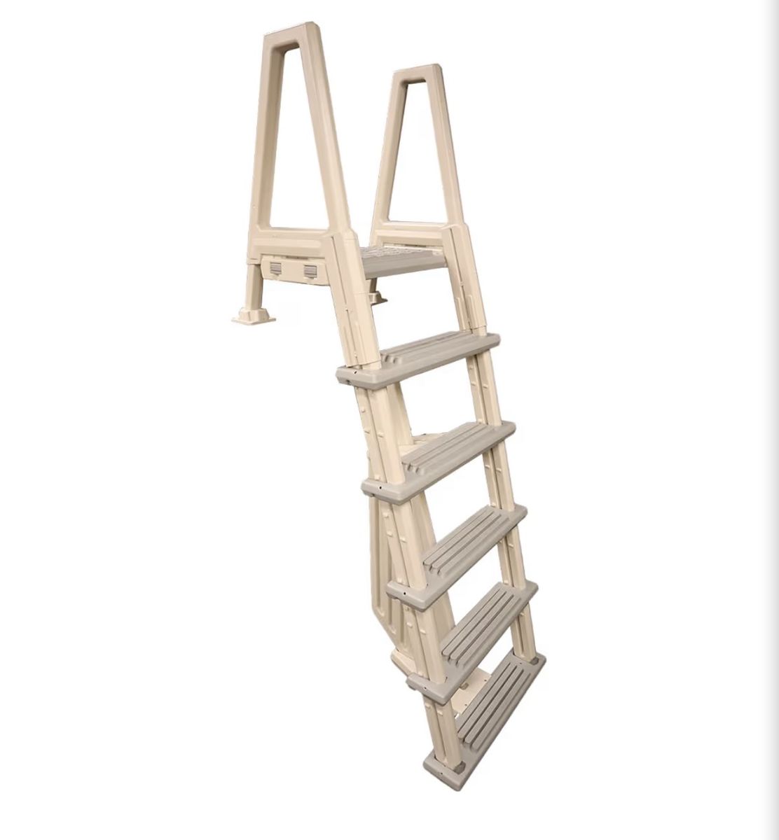 Heavy-Duty Pool Steps/Ladder - Beige/Gray, 5-Step, Above Ground Pool Entry System