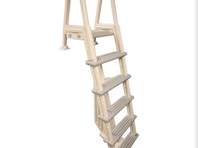 Heavy-Duty Pool Steps/Ladder - Beige/Gray, 5-Step, Above Ground Pool Entry System