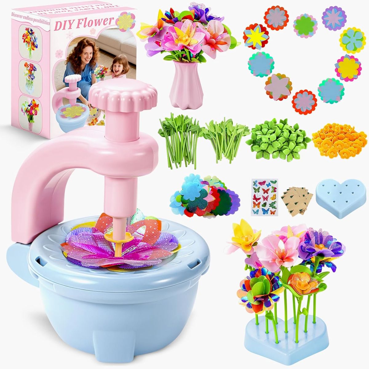 NEW Flower Making Kit for Kids,Diy Flower Bouquet Kit,Fabric Flower Bouquets Toys Upgraded,Flower Crafts/Flower Maker (126pcs)