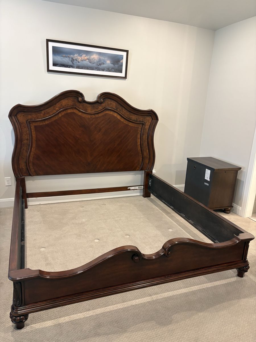 Elegant King Size Wooden Bed Frame - Headboard, Footboard, & Side Rails Included