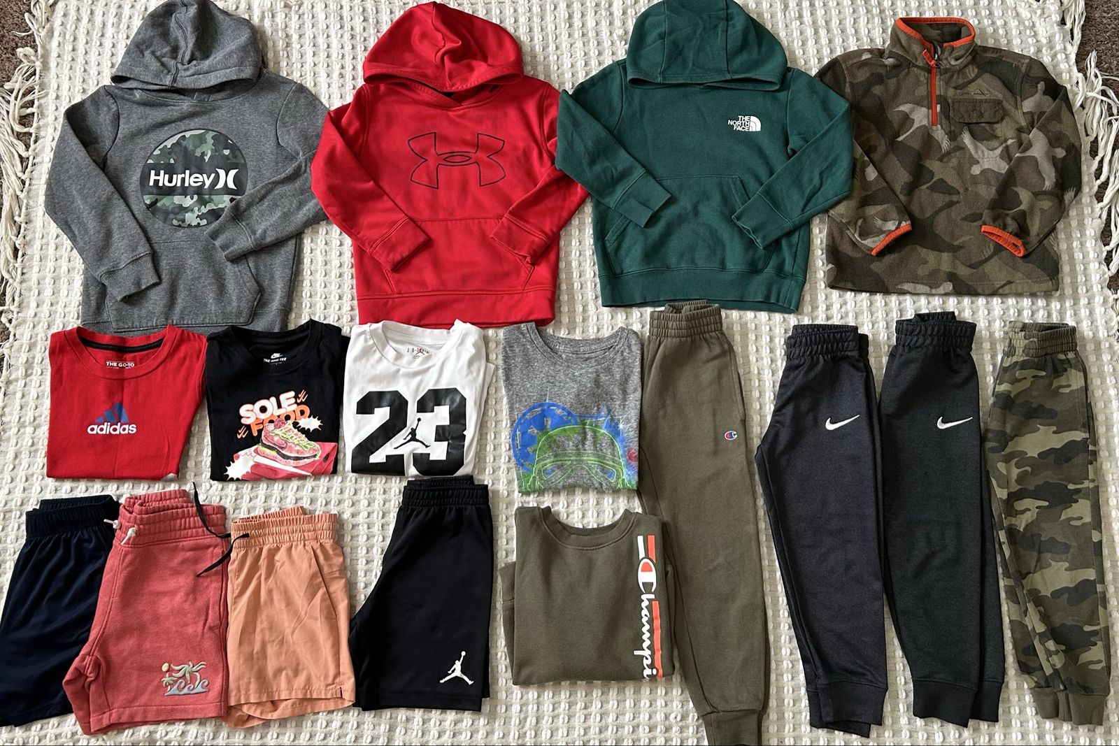 Boys Size 5 Clothing Lot - Hoodies, Sweatpants, Tees & Shorts - Nike, Jordan, Under Armour, The North Face