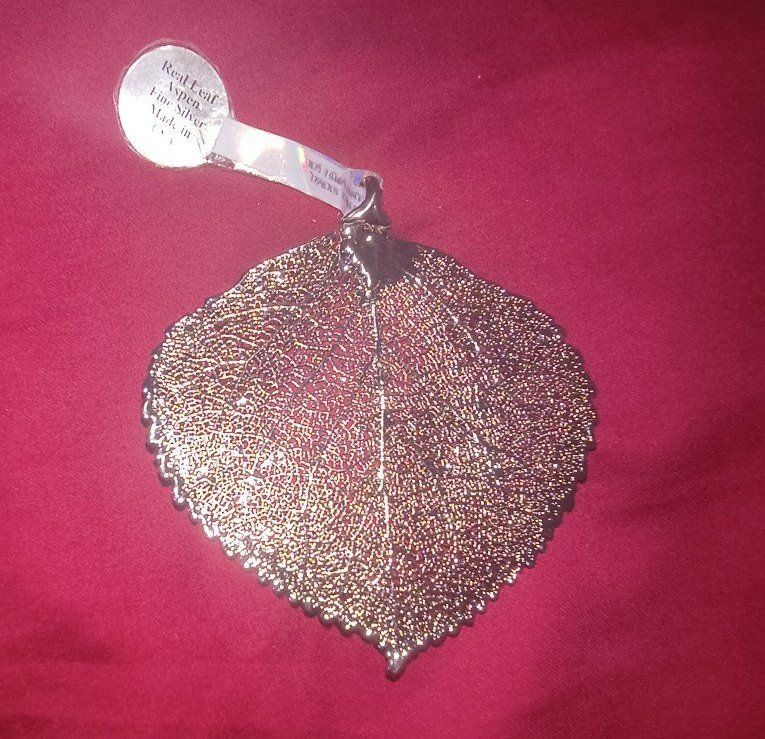 Real Sterling Silver Leaf Aspen Leaf Fine Silver Pendant / Ornament