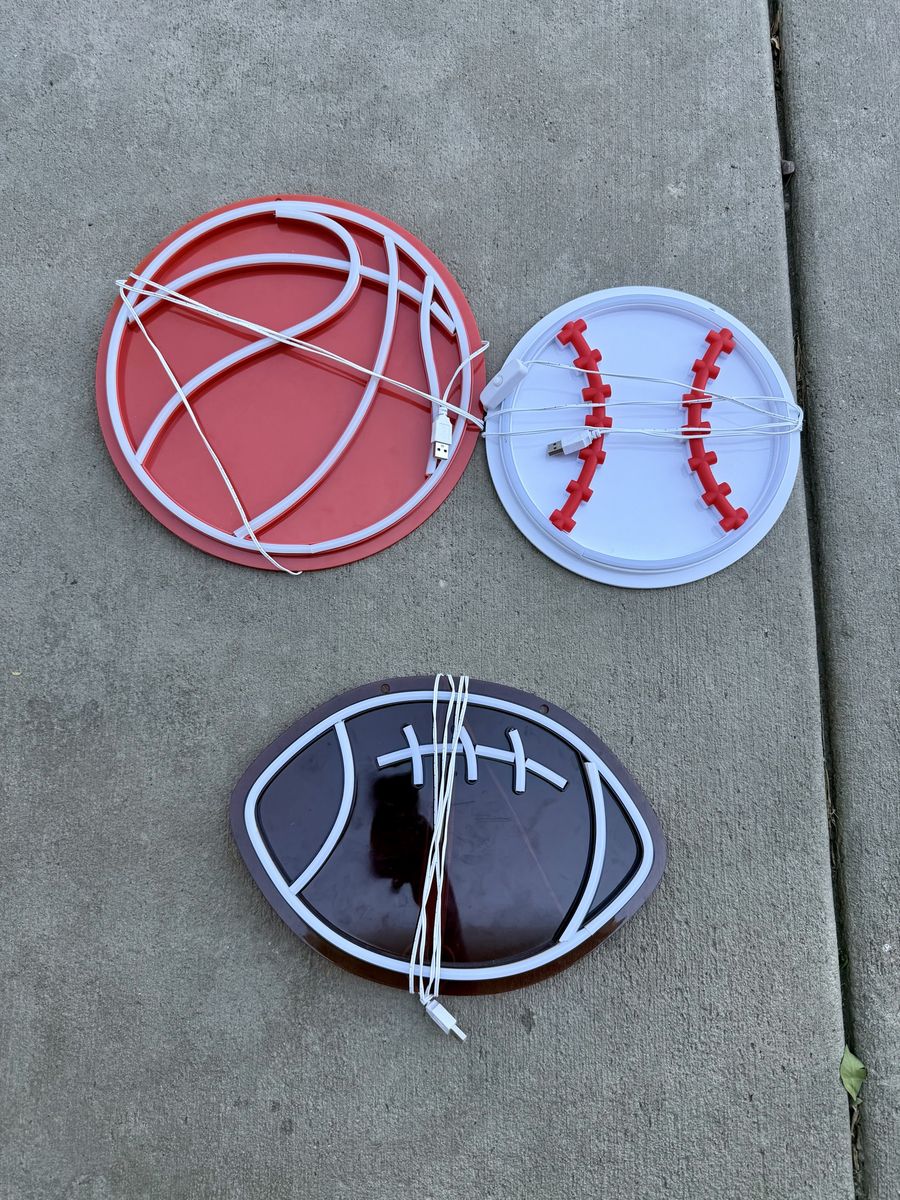LED Neon Sports Signs Set - Basketball, Baseball, and Football