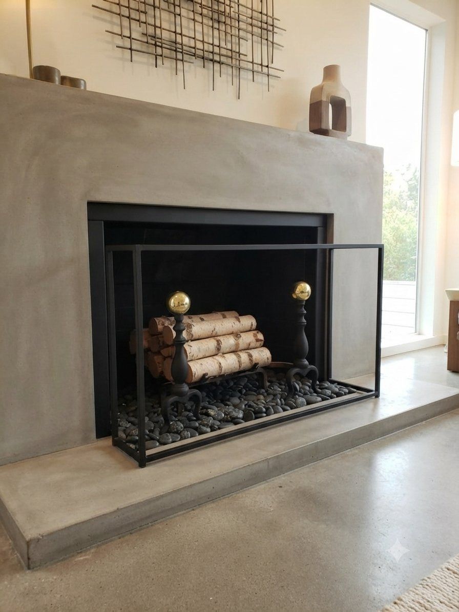 Vintage Fireplace Andirons | Cast Irons Bases | Polished Brass Ball Tops