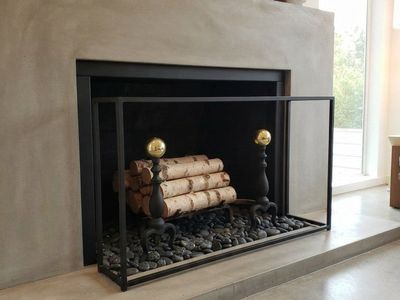 Vintage Fireplace Andirons | Cast Irons Bases | Polished Brass Ball Tops