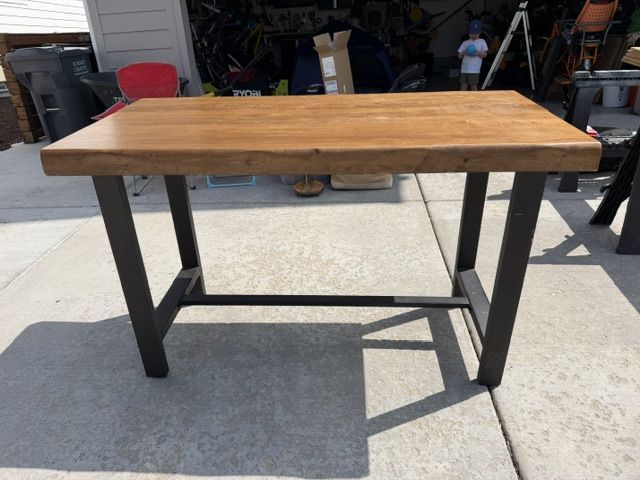 Metal-Base Counter Height Wood Dining Table