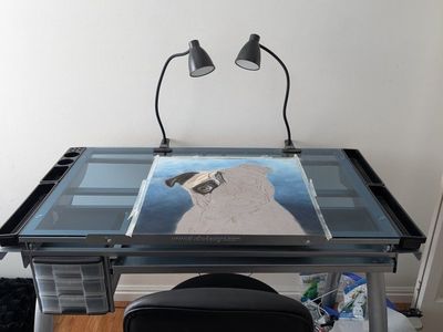 Glass Drafting Desk w/ Chair & Lights