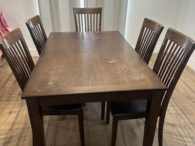 Used Dark Wood Dining Table with 5 Chairs - Durable and Spacious