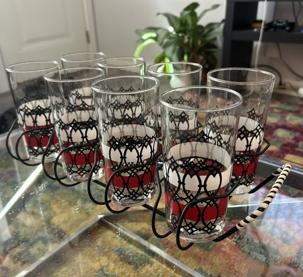 Vintage Libbey Drinking Glasses & Caddy