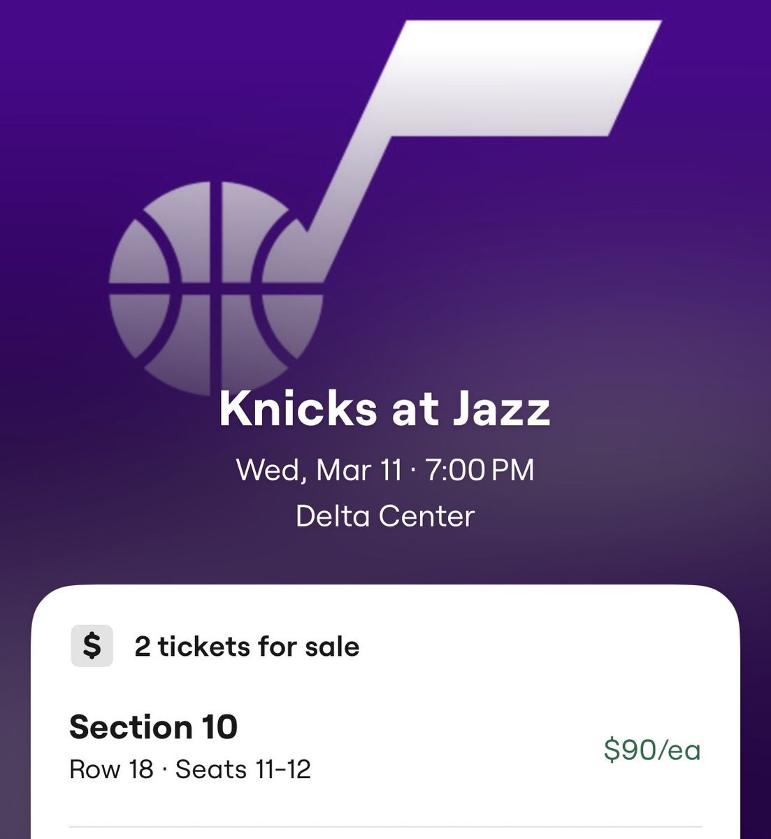 Lower Bowl New York Knicks vs Utah Jazz