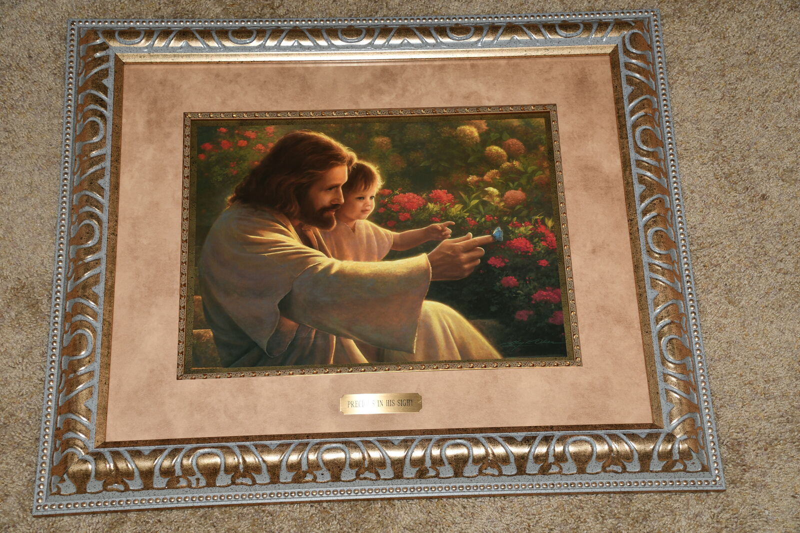 "PRECIOUS IN HIS SIGHT" JESUS & CHILD PICTURE ~ BUTTERFLY ~ 20" x 24" FRAMED ~ BEAUTIFUL!
