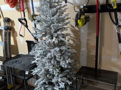 Flocked Artificial Christmas Tree with Warm Lights and Birch Base