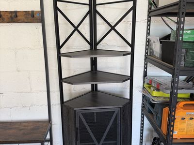 Moving Sale - Tall 5-Tier Industrial Corner Shelf & Cabinet