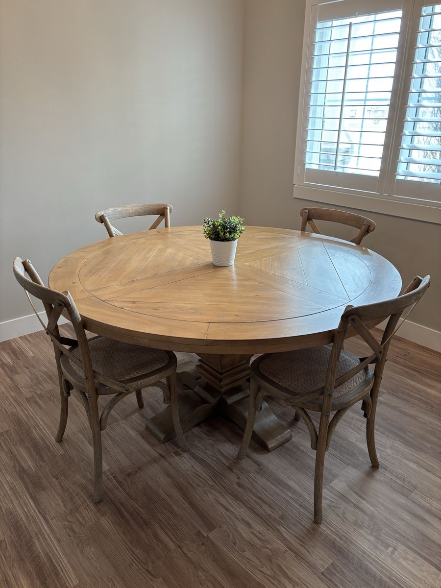 Dining room table and chairs.