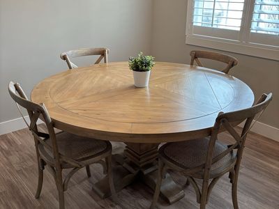 Dining room table and chairs.