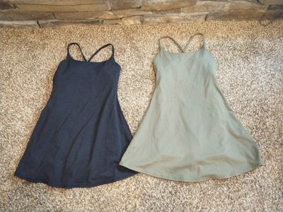Two Athletic Wear Dresses Featuring Built-In Shorts And Bra