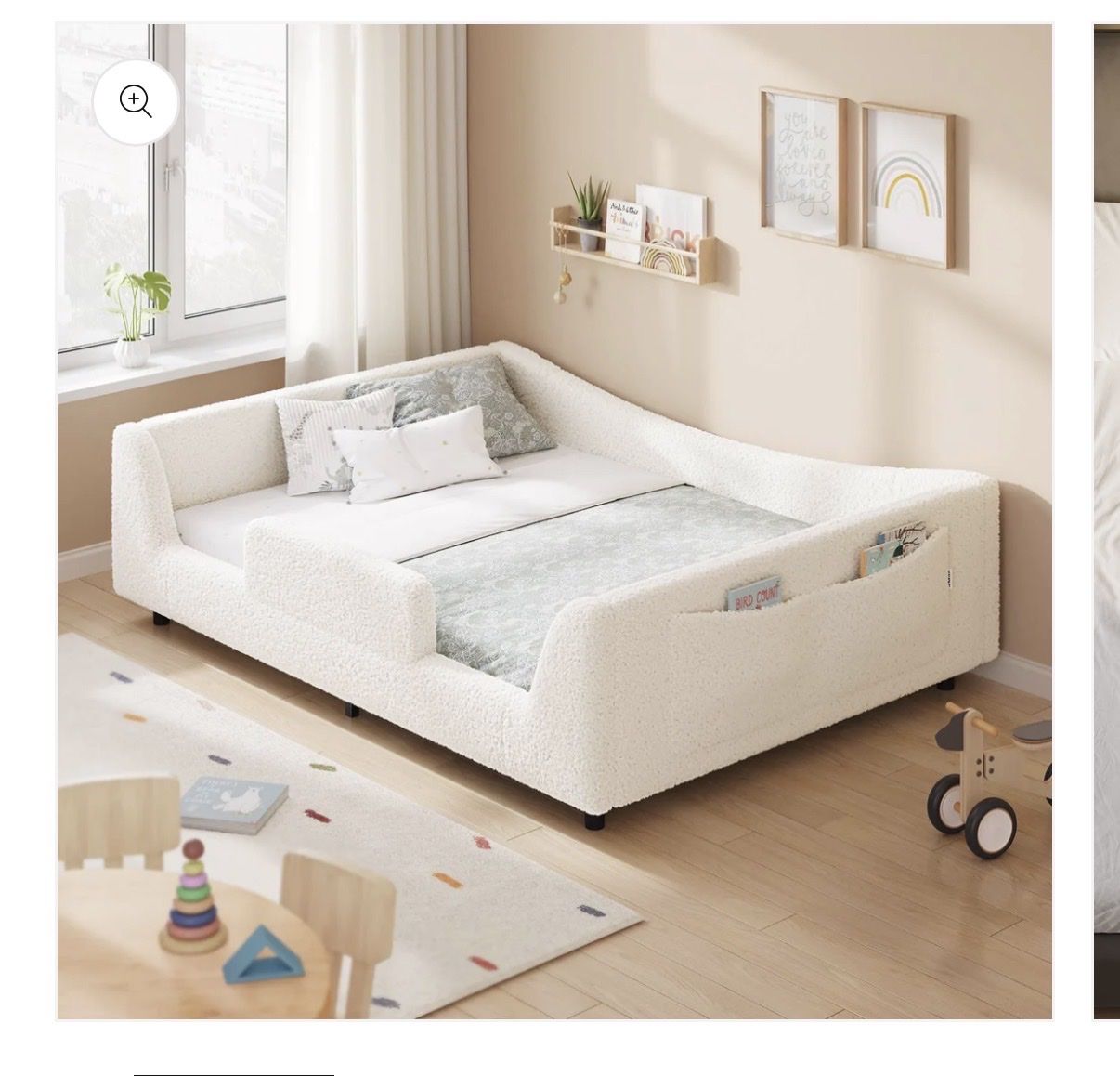 Convertible Toddler Floor Bed - Daybed/Sofa Bed & Montessori Style - White Boucle