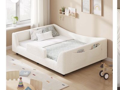 Convertible Toddler Floor Bed - Daybed/Sofa Bed & Montessori Style - White Boucle
