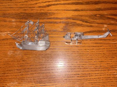 Metal Earth Golden Hind Galleon & Huey Helicopter