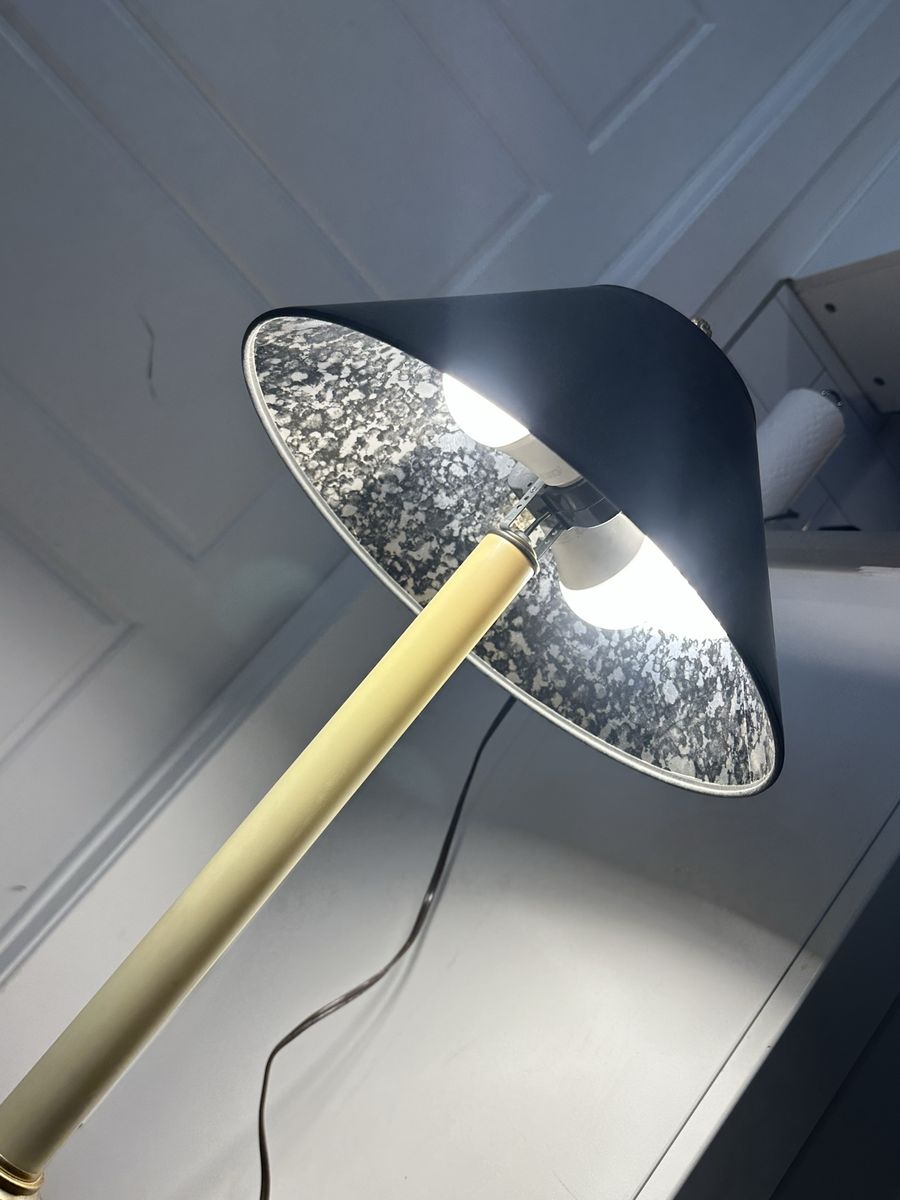 Vintage Style Table Lamp with Black Patterned Shade and Brass Base