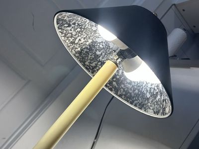Vintage Style Table Lamp with Black Patterned Shade and Brass Base