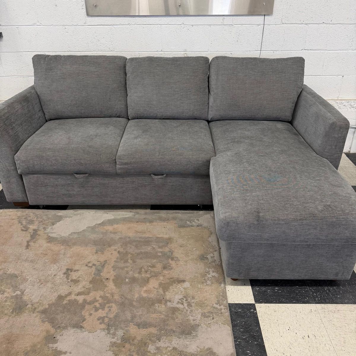 COSTCO LUKE FABRIC SOFA WITH REVERSIBLE CHAISE AND STORAGE, GRAY!!