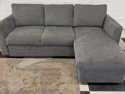 COSTCO LUKE FABRIC SOFA WITH REVERSIBLE CHAISE AND STORAGE, GRAY!!
