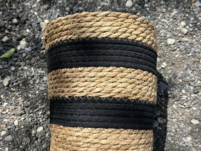 Stylish Woven Seagrass Basket with Black Stripes - Versatile Storage & Decor